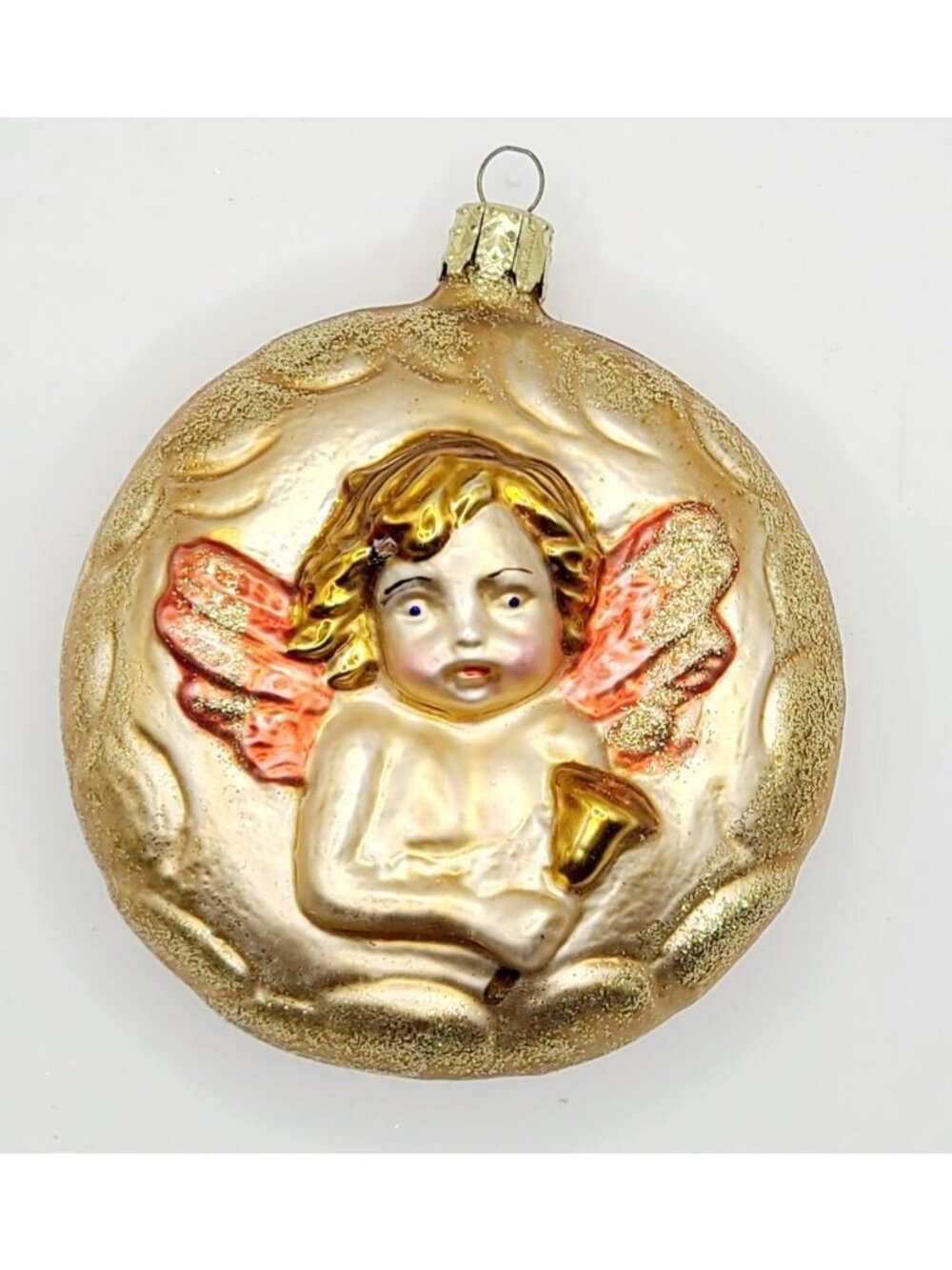 Vtg Gold Glass Angel Cherub Ornament Star Design Handcrafted By Christborn